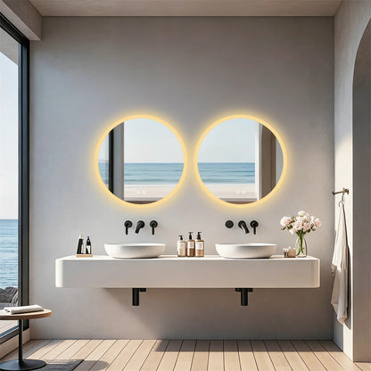 Backlit Round LED Bathroom Mirror, Dimmable Anti-Fog Waterproof Vanity Mirror