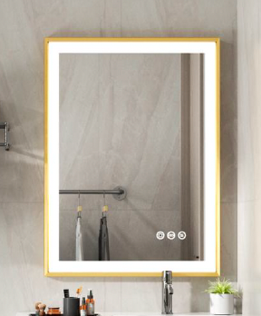 Front Light Rectangle Aluminum Alloy Golden Frame LED Bathroom Mirror,Wall Mounted Lighted Vanity Mirror, Anti-Fog