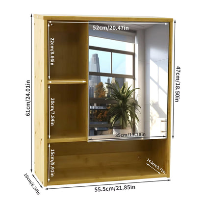 Bamboo Bathroom Mirror Cabinet with Adjustable Shelves – 55.5 × 61 cm