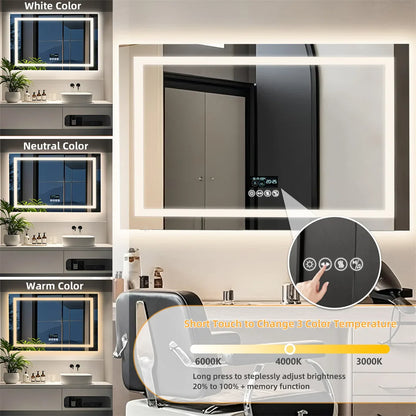 Rectangle Bluetooth Smart Bathroom Mirror  Illuminated Defog with Speakers and Time/Date/Temperature Display