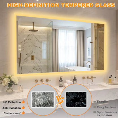 Rectangular Backlit Bathroom Mirror with Anti-Fog - glass construction and reflection graphic