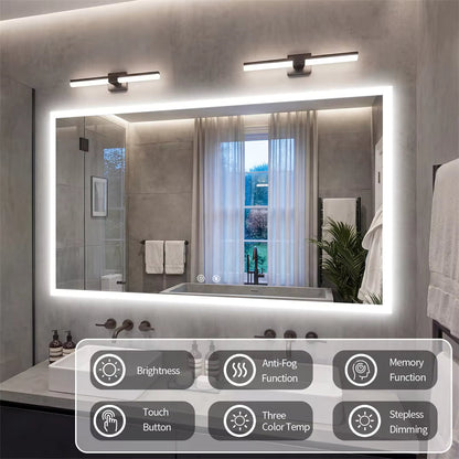 Rectangular Backlit Bathroom Mirror with Anti-Fog - touch controls and functions overview