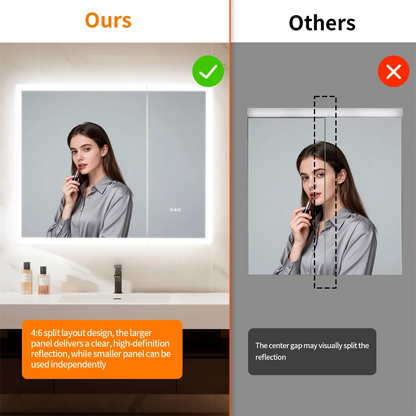 Luxury LED Mirror Cabinet with Dual Bluetooth Speakers & Anti-Fog - illuminated reflection comparison