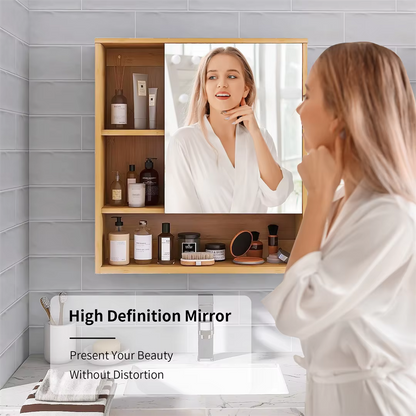 Bamboo Bathroom Mirror Cabinet with Adjustable Shelves – 55.5 × 61 cm