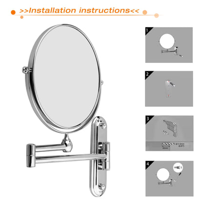Round Wall-Mounted Magnifying Mirror with Extendable Arm – 5X or 10X