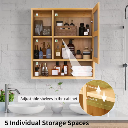 Bamboo Bathroom Mirror Cabinet with Adjustable Shelves – 55.5 × 61 cm