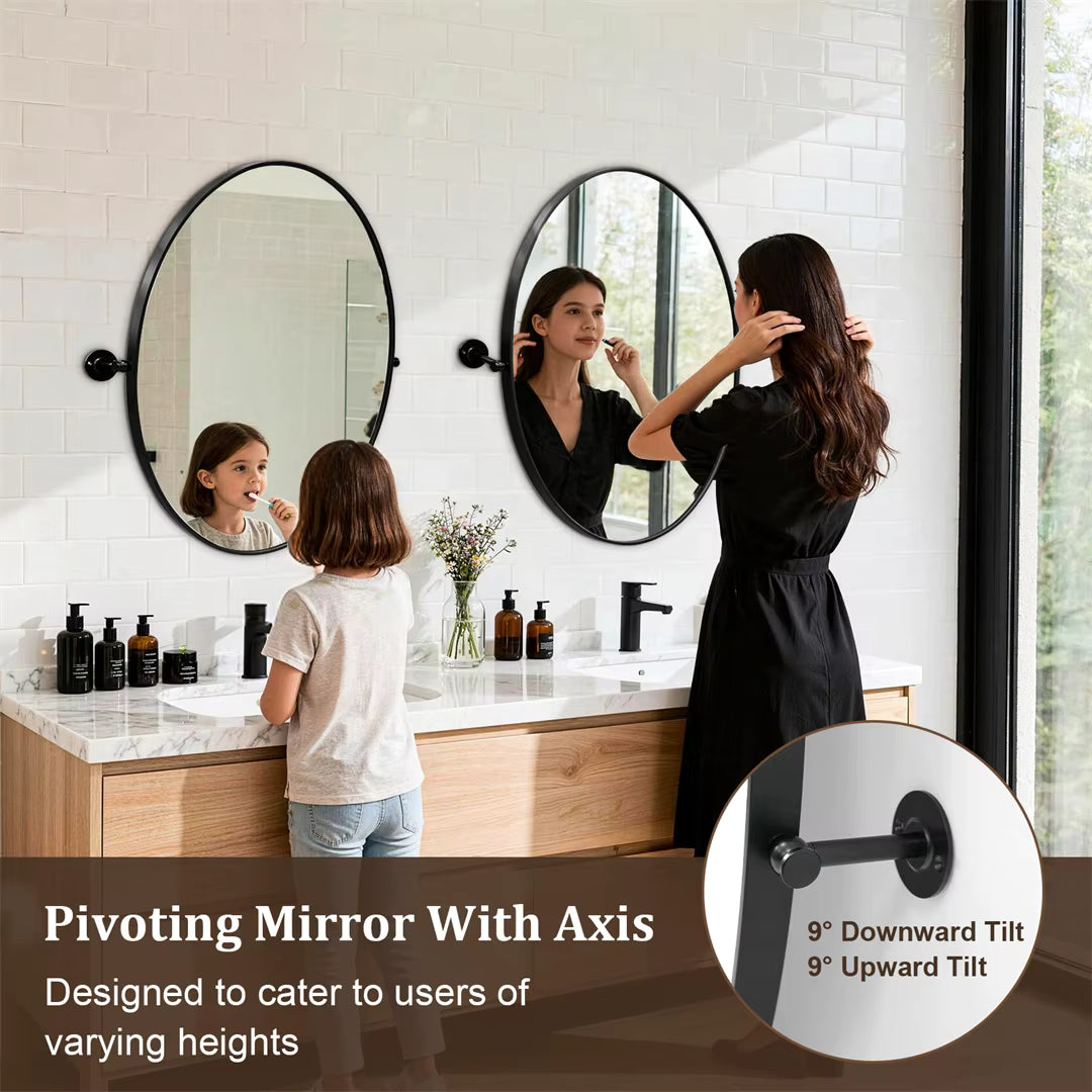 Black Oval Pivot Bathroom Mirror with Adjustable Tilt – 50 × 70 cm