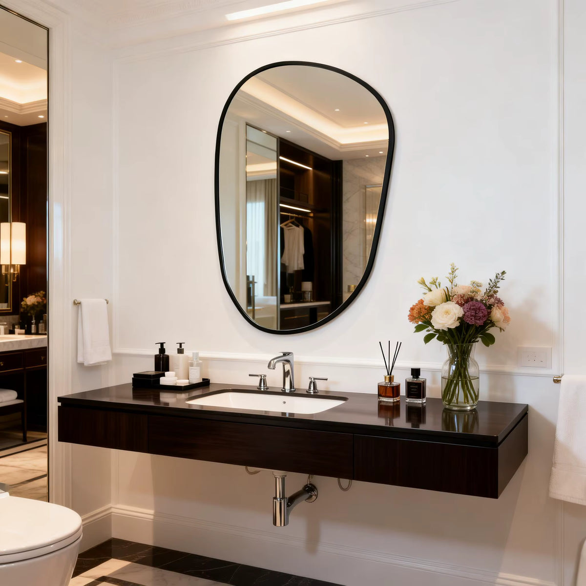 Black Asymmetrical Wall Mirror with Tempered Glass – 54.5 × 85.5 cm