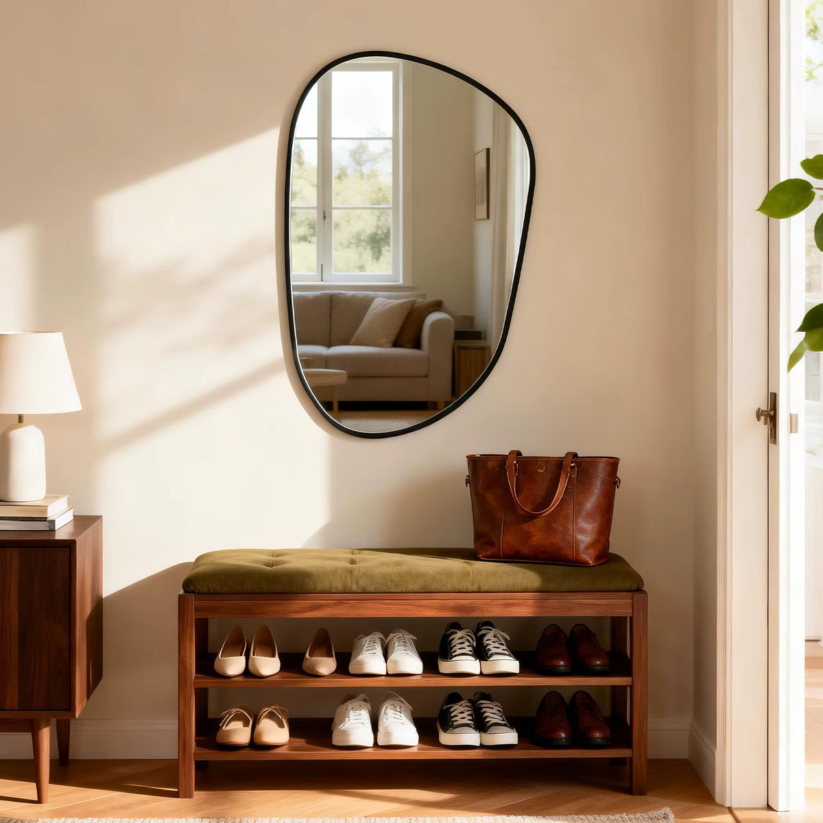 Black Asymmetrical Wall Mirror with Tempered Glass – 54.5 × 85.5 cm