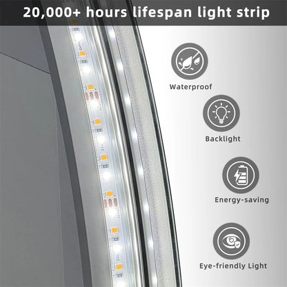 Backlit Round LED Bathroom Mirror, Dimmable Anti-Fog Waterproof Vanity Mirror