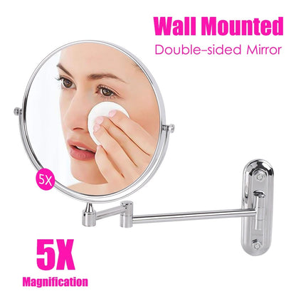Round Wall-Mounted Magnifying Mirror with Extendable Arm – 5X or 10X