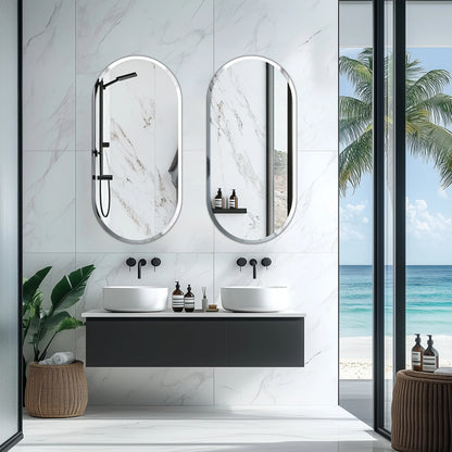 Long Oval Bathroom Mirror, Classic Vanity Mirror with Beveled Edge.