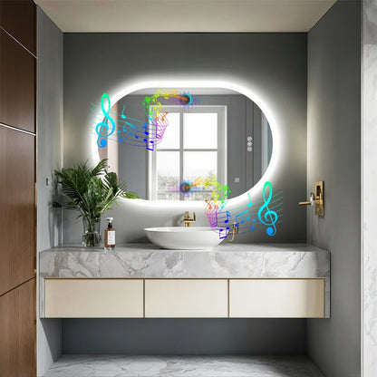 Oval Smart Illuminated Bathroom Vanity Mirror With Bluetooth Speakers, 60X90CM