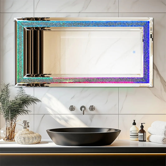 Full-Length Wall Mirror with RGB LED Lights – Decorative Rectangle Large 120x60cm Vanity Mirror for Bathroom, Living Room & Cloakroom