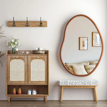 Large Irregular Bathroom Mirror – Decorative Accent Vanity Mirror with Solid Wood Frame for Living Room, Bedroom, Hallway & Dining Room