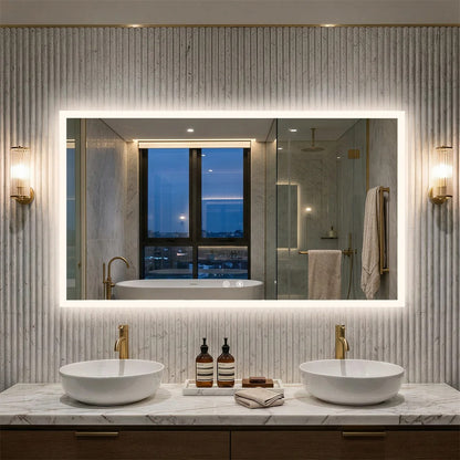Rectangular Backlit Bathroom Mirror with Anti-Fog - illuminated mirror on a textured wall