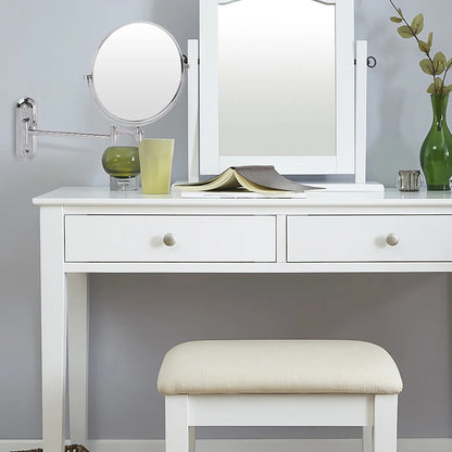 Round Wall-Mounted Magnifying Mirror with Extendable Arm – 5X or 10X
