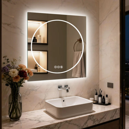 Frameless Double LED Lighted Bathroom Mirror, Rectangle & Round Tempered Glass Frontlit and Backlit Antifog