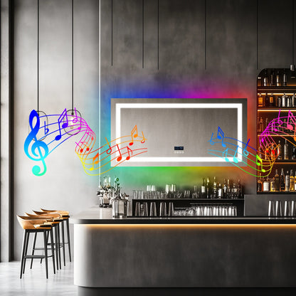 Rectangle Multiple Size Glitzy RGB，Smart LED mirror With Bluetooth Speakers，Double Light LED Bathroom Mirror ，Anti-Fog