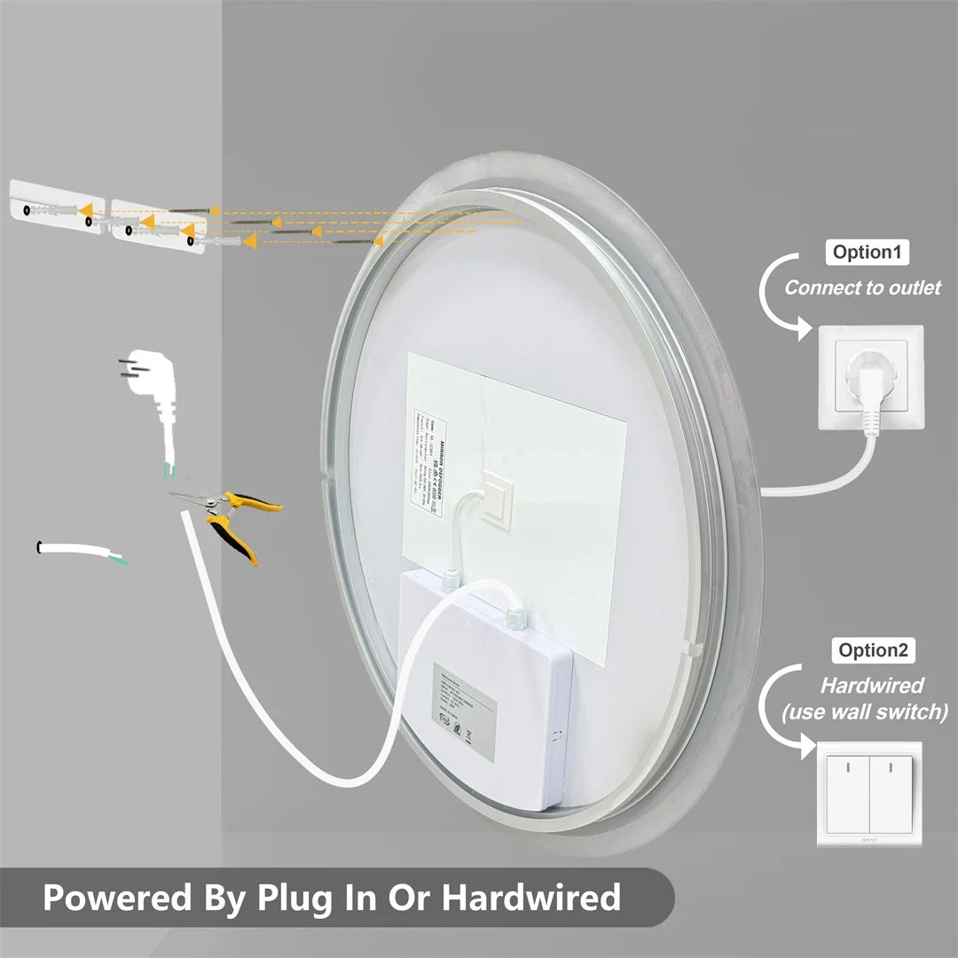 Backlit Round LED Bathroom Mirror, Dimmable Anti-Fog Waterproof Vanity Mirror
