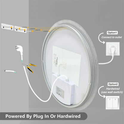 Backlit Round LED Bathroom Mirror, Dimmable Anti-Fog Waterproof Vanity Mirror
