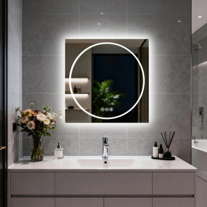 Frameless Double LED Lighted Bathroom Mirror, Rectangle & Round Tempered Glass Frontlit and Backlit Antifog