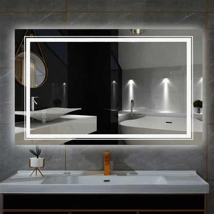 Double Light RECTANGLE LED Illuminated Mirror Bathroom Makeup Mirror with Dimmable Anti-Fog