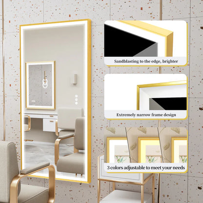 Extra Large Rectangle Gold Aluminum Framed Frontlit LED Bathroom Mirror