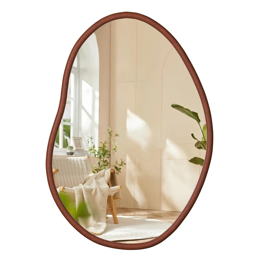 Large Irregular Bathroom Mirror – Decorative Accent Vanity Mirror with Solid Wood Frame for Living Room, Bedroom, Hallway & Dining Room