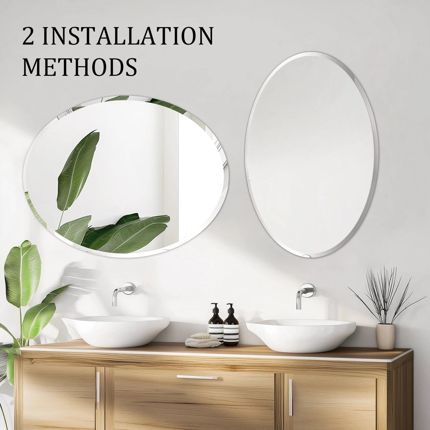 Oval Frameless Bathroom Mirror – High-Definition Vanity Mirror with Beveled Edge for Entryway & Living Room