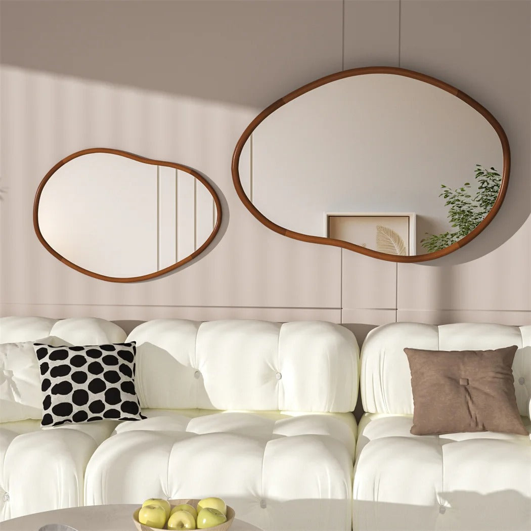 Large Irregular Bathroom Mirror – Decorative Accent Vanity Mirror with Solid Wood Frame for Living Room, Bedroom, Hallway & Dining Room