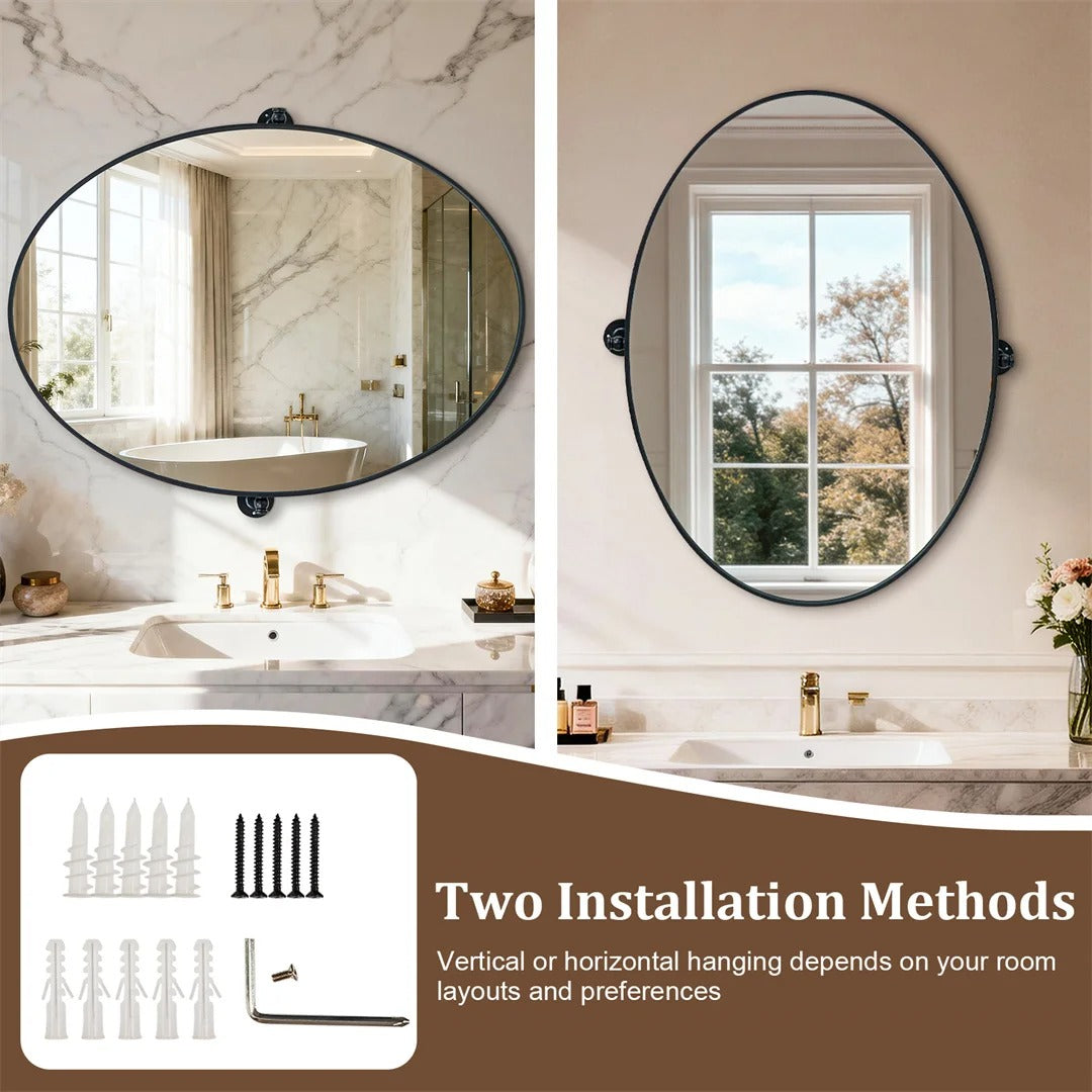 Black Oval Pivot Bathroom Mirror with Adjustable Tilt – 50 × 70 cm