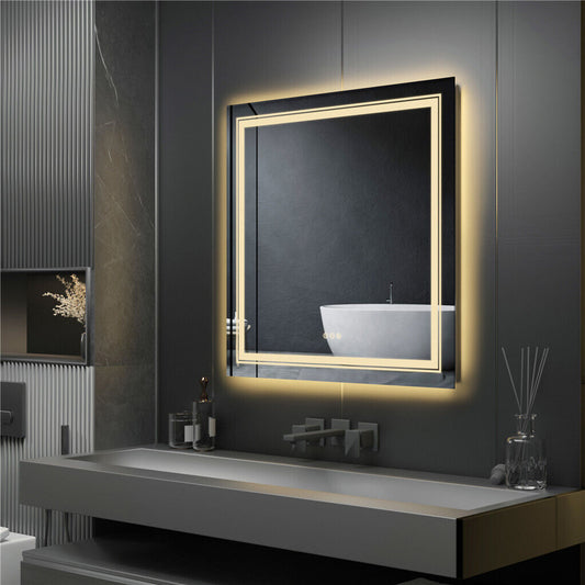 Double Light SQUARE LED Illuminated Mirror Bathroom Makeup Mirror with Dimmable,Anti-Fog