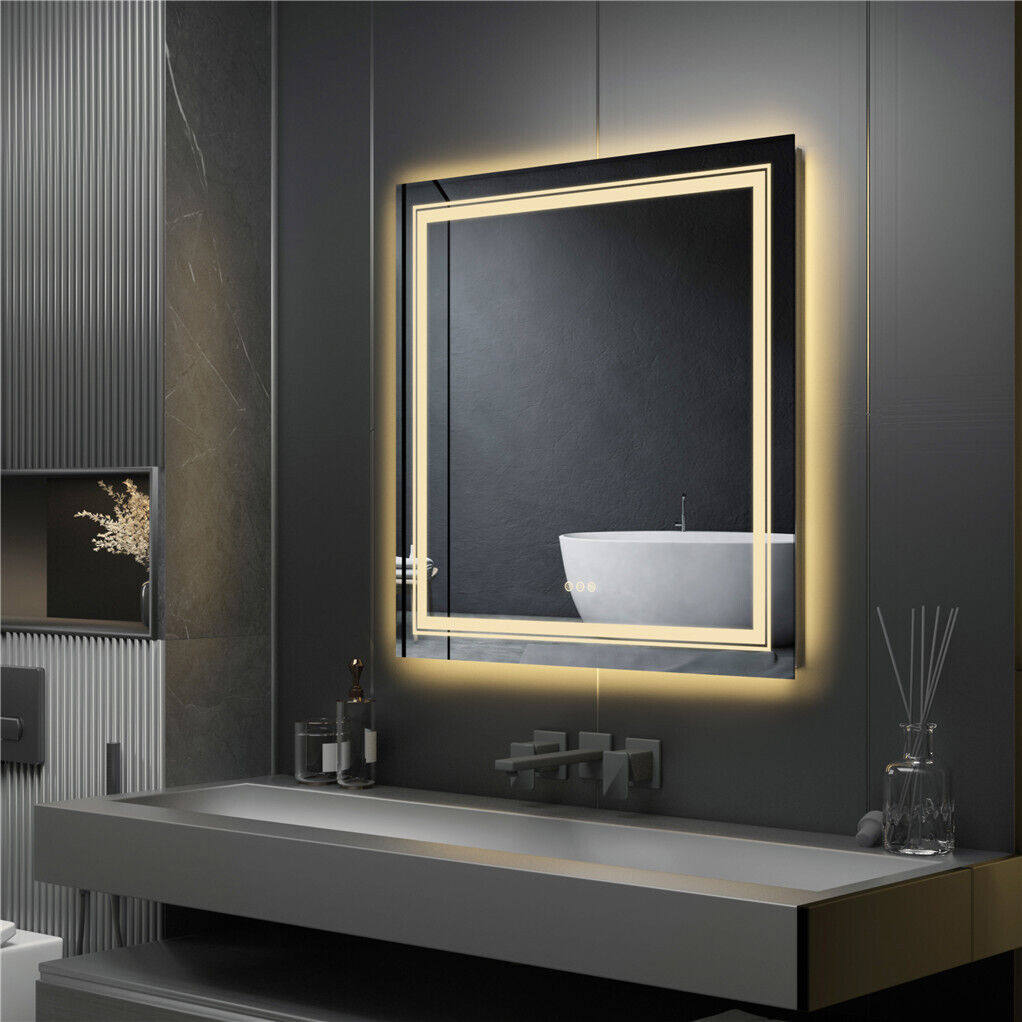 Square Double Light LED Smart Bathroom Illumination Mirror, Wall Mounted, Anti-Fog