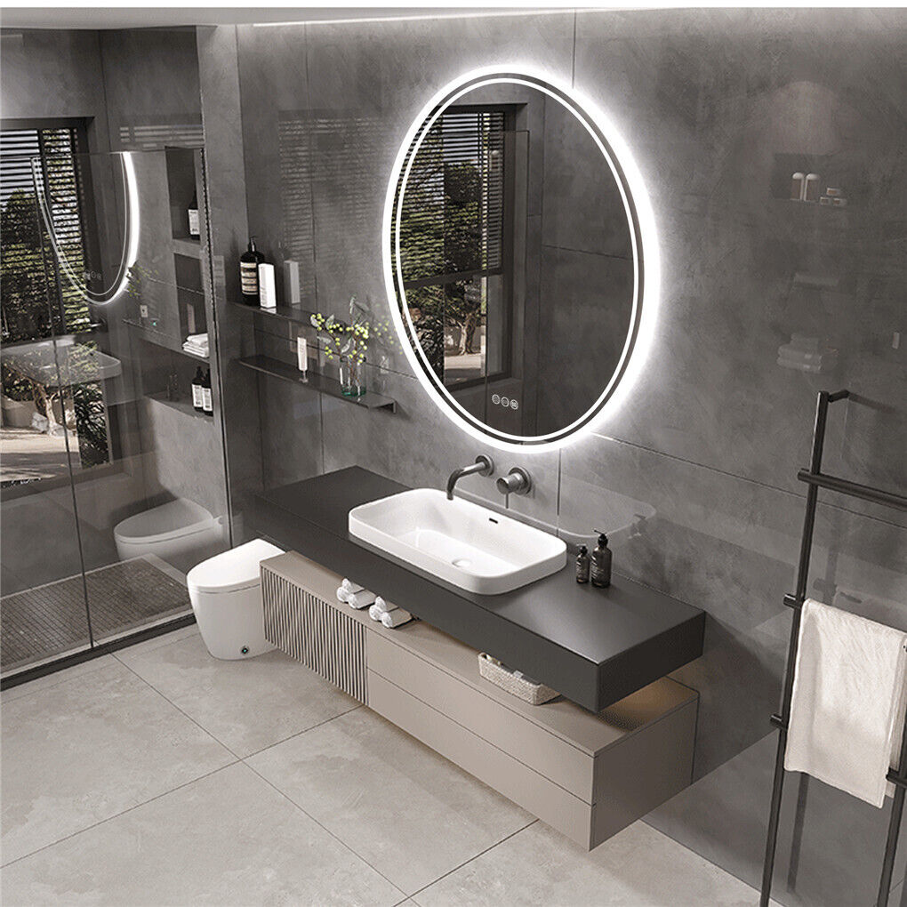 Backlit Light 60 cm & 80 cm LED Circle Bathroom Mirror, with Backlit Illumination, Wall Mounted, Anti-Fog, 3 Color Settings