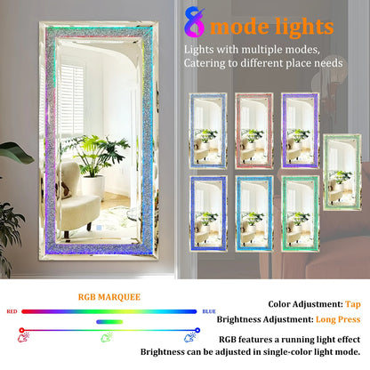 Full-Length Wall Mirror with RGB LED Lights – Decorative Rectangle Large 120x60cm Vanity Mirror for Bathroom, Living Room & Cloakroom