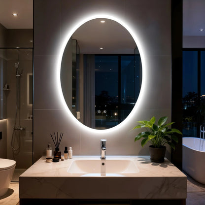 Oval LED Backlit Bathroom Mirror with 3 Color Lighting and Anti-fog