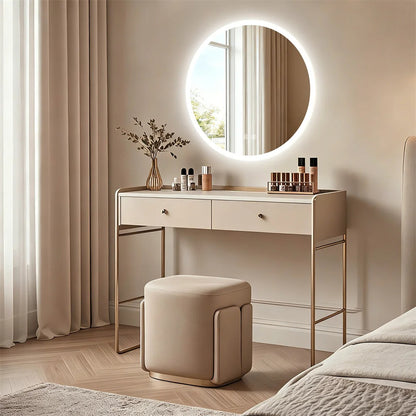 Backlit Round LED Bathroom Mirror, Dimmable Anti-Fog Waterproof Vanity Mirror