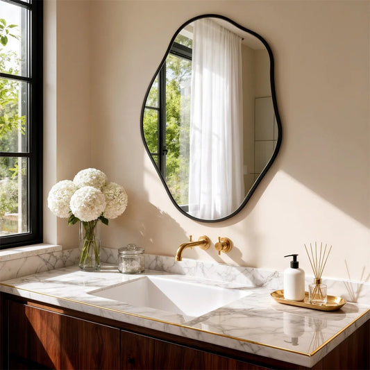 Irregular Wall Mirror with Black Aluminium Frame – 3 Sizes