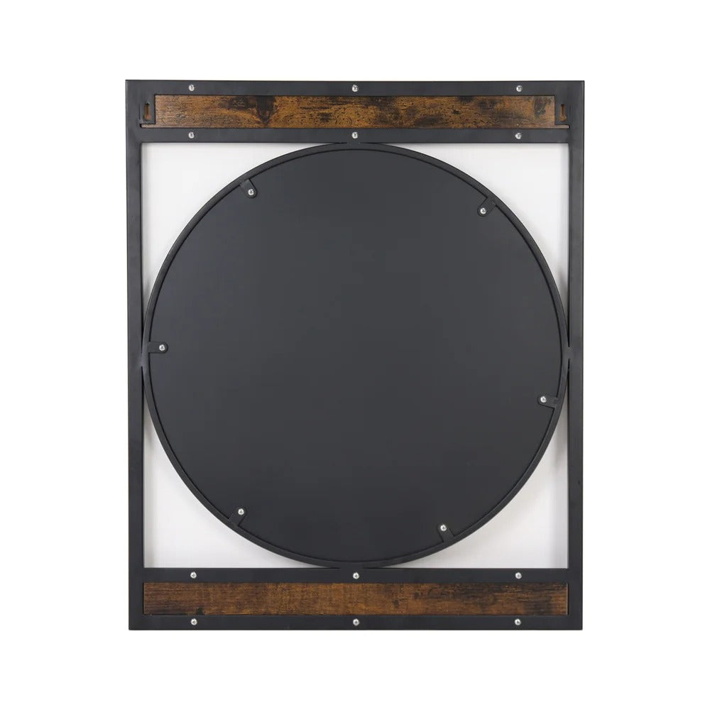 Wall Mirror Industrial Retro Round Accent Mirror with Square Wood Frame for Living Room/Bathroom, Entryway Wall Decor