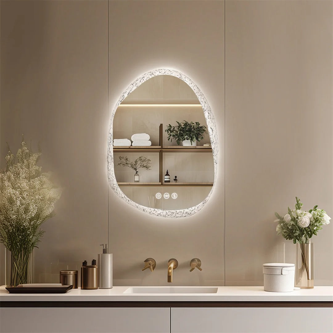 Unique Designed Frameless LED Backlit Bathroom Mirror, Irregular Shape LED Bathroom Mirror