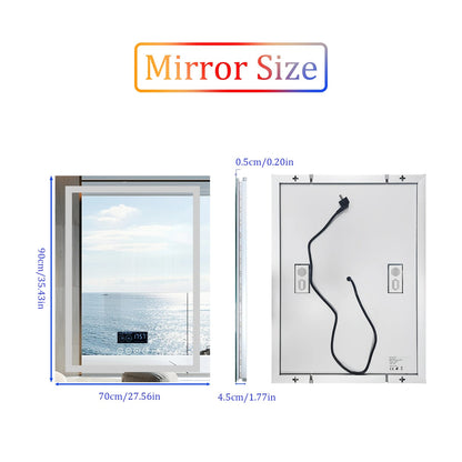 70*90CM Smart Bluetooth Rectangle RGB LED Bathroom Mirror, Anti-Fog, Backlit Lighted Bathroom Mirror with Speaker