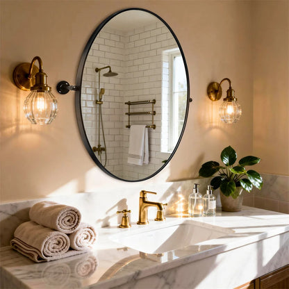 Black Oval Pivot Bathroom Mirror with Adjustable Tilt – 50 × 70 cm