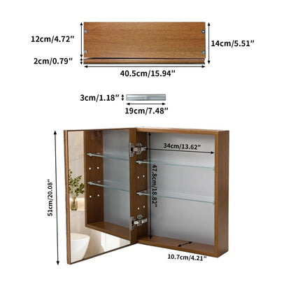Walnut-Effect Bathroom Mirror Cabinet with Sensor Light – 4 Sizes
