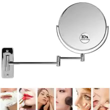 Round Wall-Mounted Magnifying Mirror with Extendable Arm – 5X or 10X