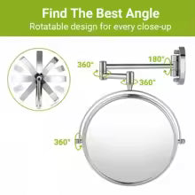 Round Wall-Mounted Magnifying Mirror with Extendable Arm – 5X or 10X