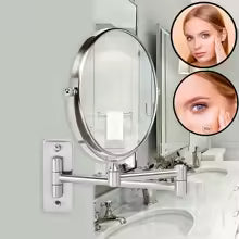 Round Wall-Mounted Magnifying Mirror with Extendable Arm – 5X or 10X