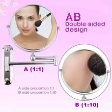 Round Wall-Mounted Magnifying Mirror with Extendable Arm – 5X or 10X