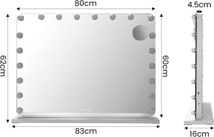 Hollywood Vanity Mirror with 20 Dimmable LED Bulbs – Metal Frame Makeup Mirror 80x60cm