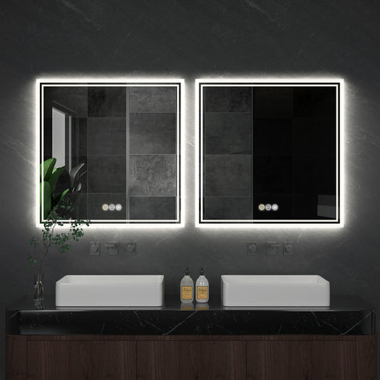 Backlit Light Square LED Makeup Bathroom Mirror or Wall Mounted, Vanity Mirror  Frameless ,Anti-Fog